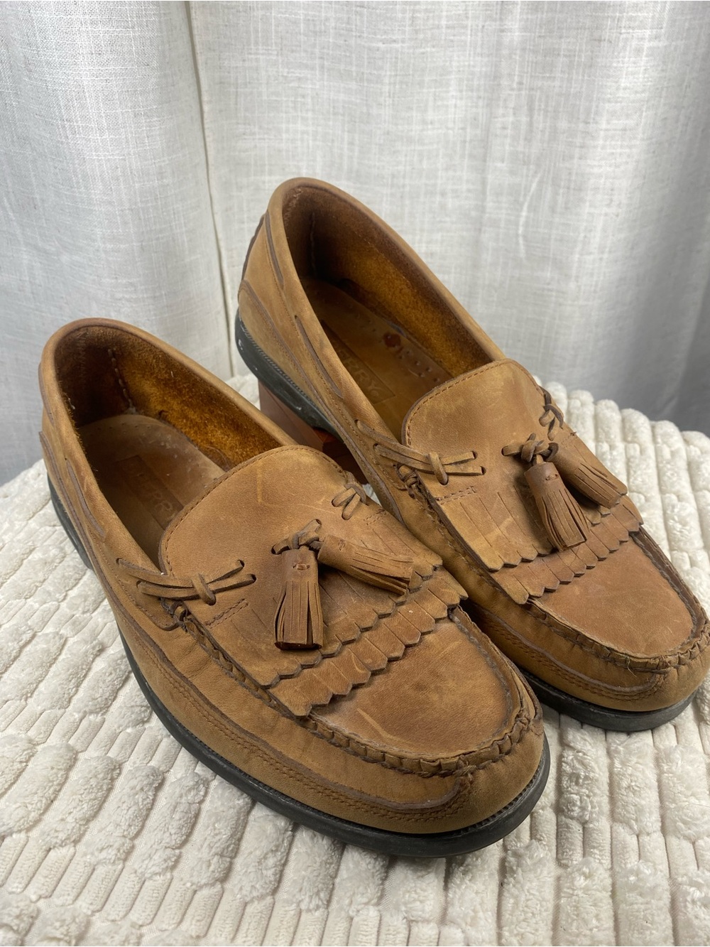 Vintage Sperry Top-Sider Men’s Tan Leather Kiltie Tassel Loafers Size 9 M